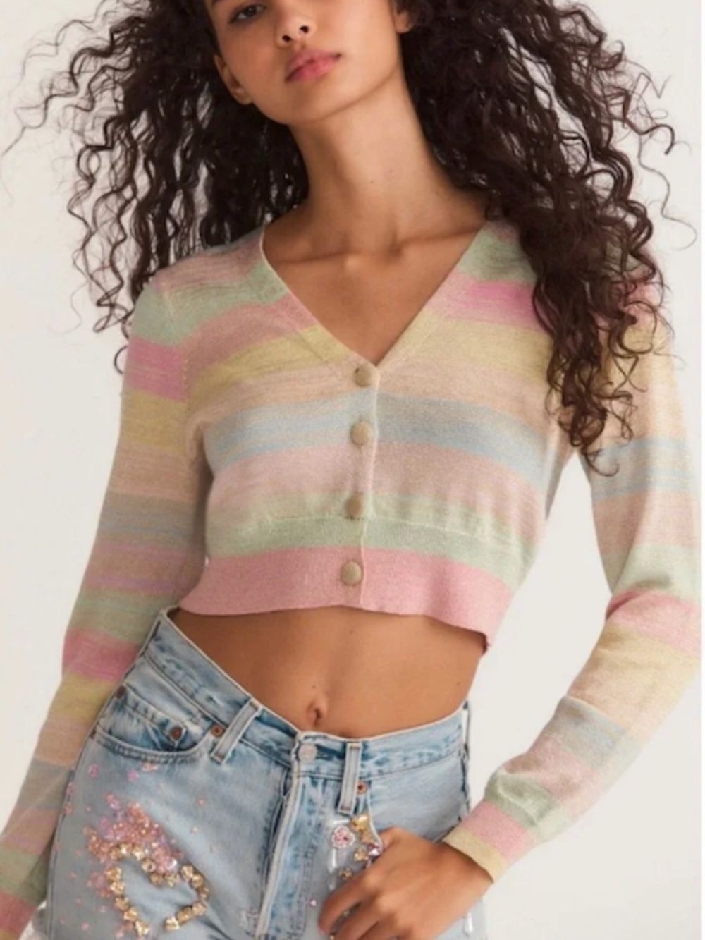 Love Shack Fancy Size XS Pastel Shimmer Cardigan - Cropped NWT - Button Down